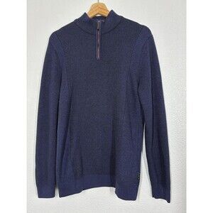 Ted Baker Sweater Mens Medium Blue Quarter Zip Mock Neck Textured Knit Pullover